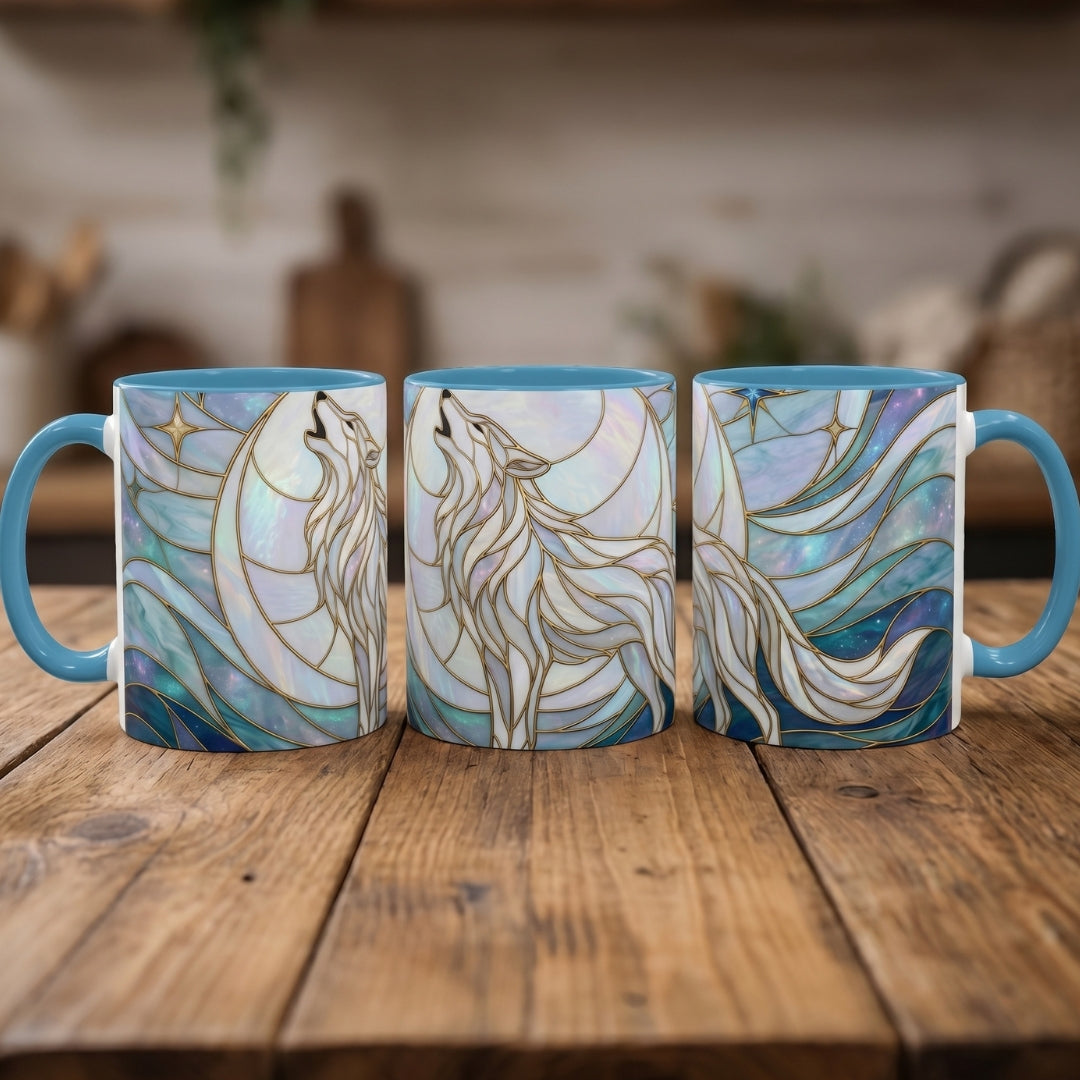 Pearl White Wolf Stained Glass Style Mug