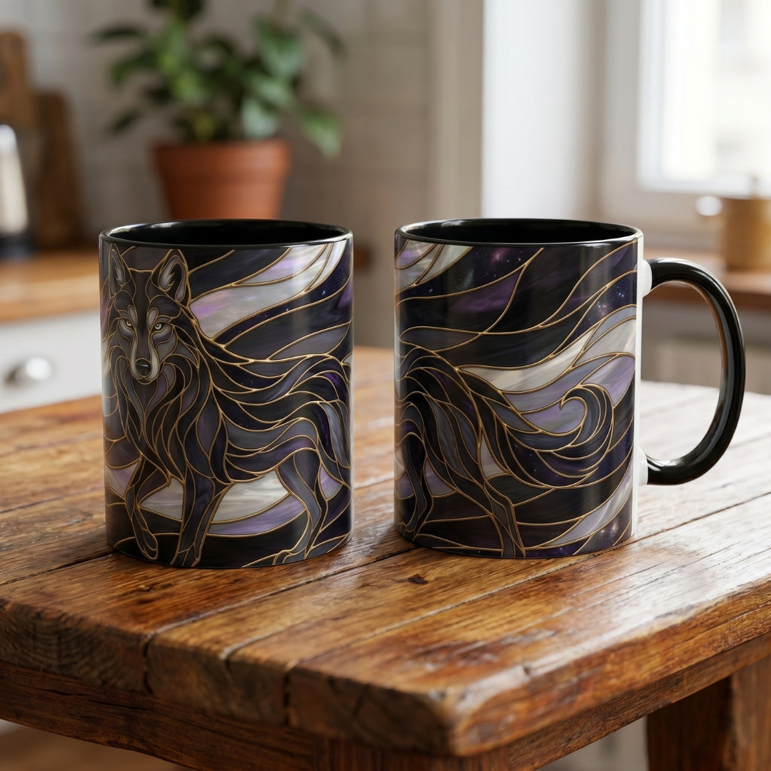 Obsidian Wolf Stained Glass Style Mug