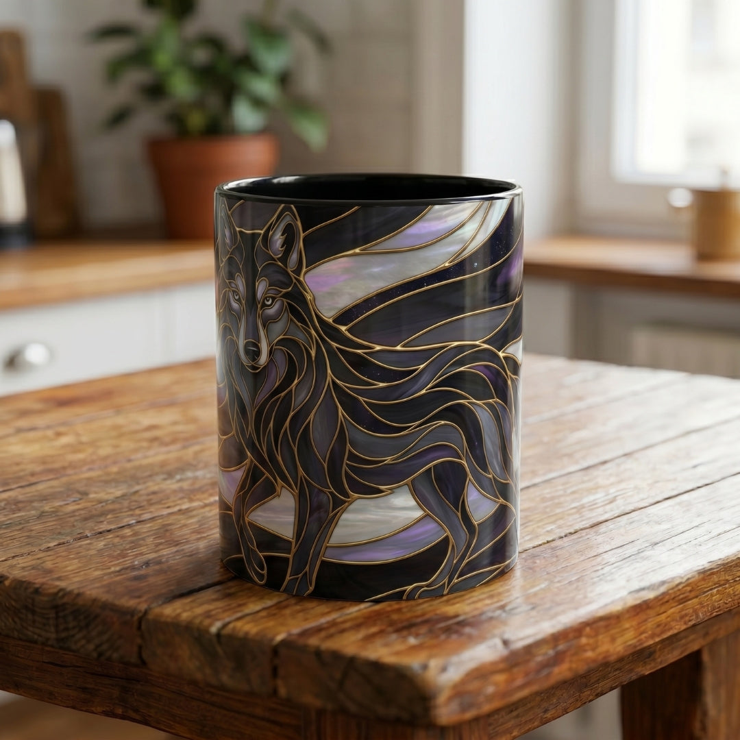 Obsidian Wolf Stained Glass Style Mug