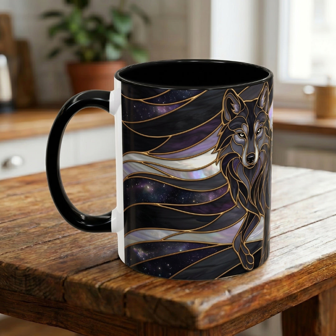 Obsidian Wolf Stained Glass Style Mug