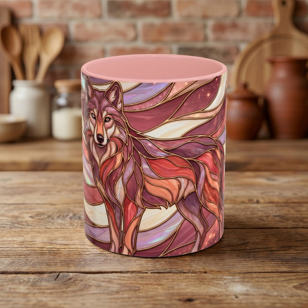 Rose Gold Wolf Stained Glass Style Mug