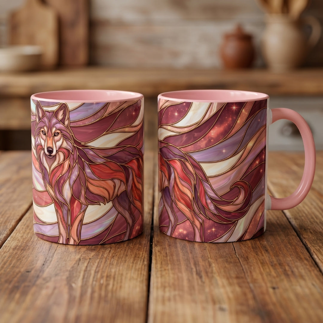 Rose Gold Wolf Stained Glass Style Mug