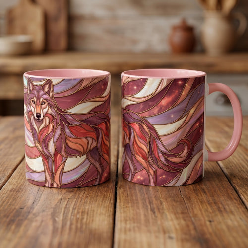 Rose Gold Wolf Stained Glass Style Mug