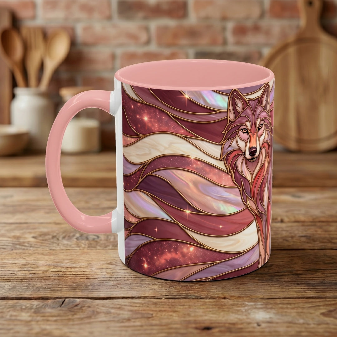 Rose Gold Wolf Stained Glass Style Mug
