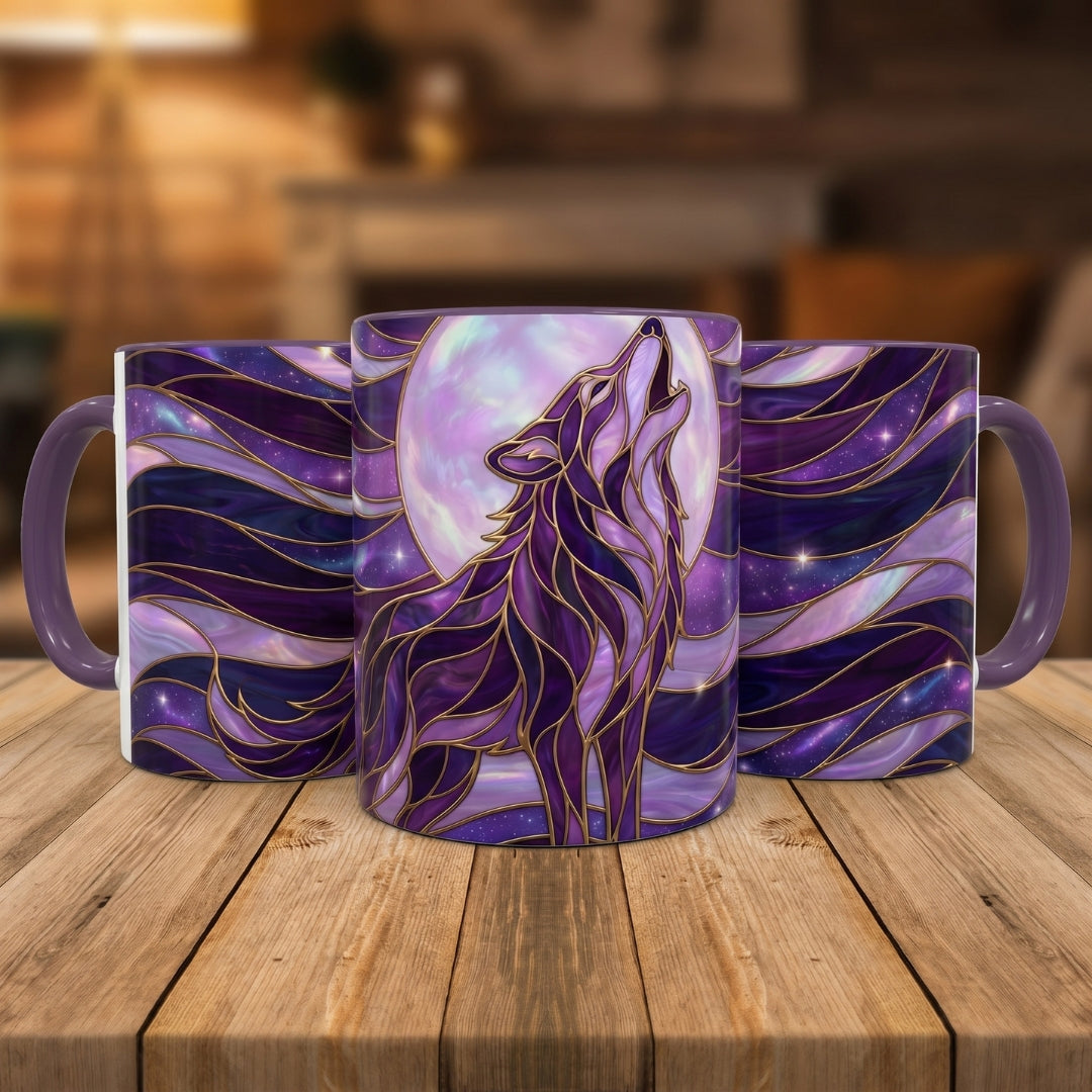 Amethyst Wolf Stained Glass Style Mug
