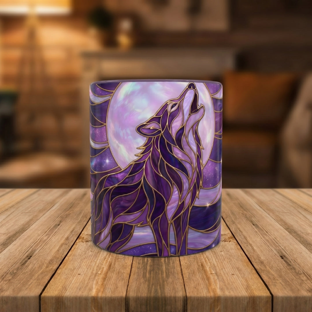Amethyst Wolf Stained Glass Style Mug