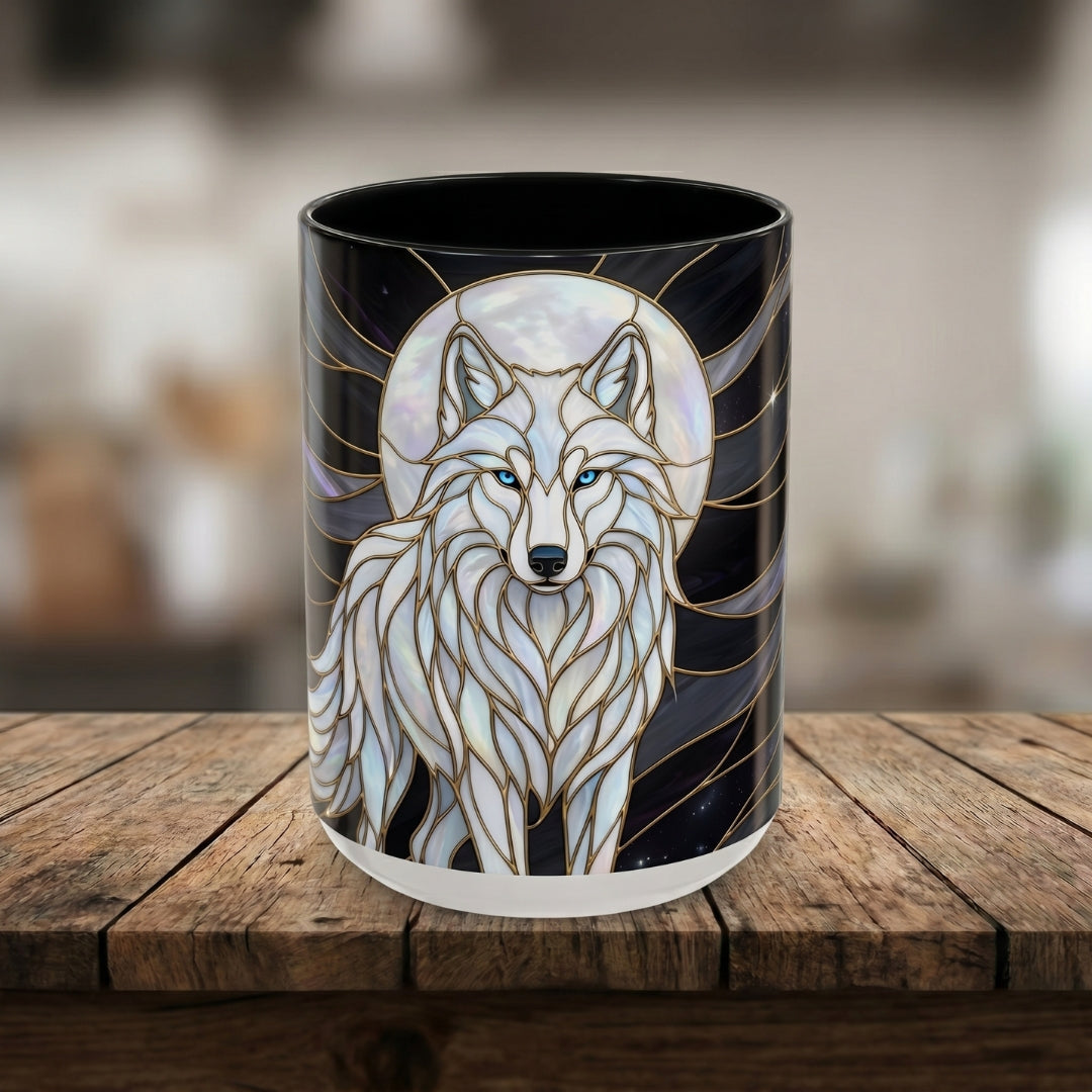 Night Wolf Stained Glass Style Mug