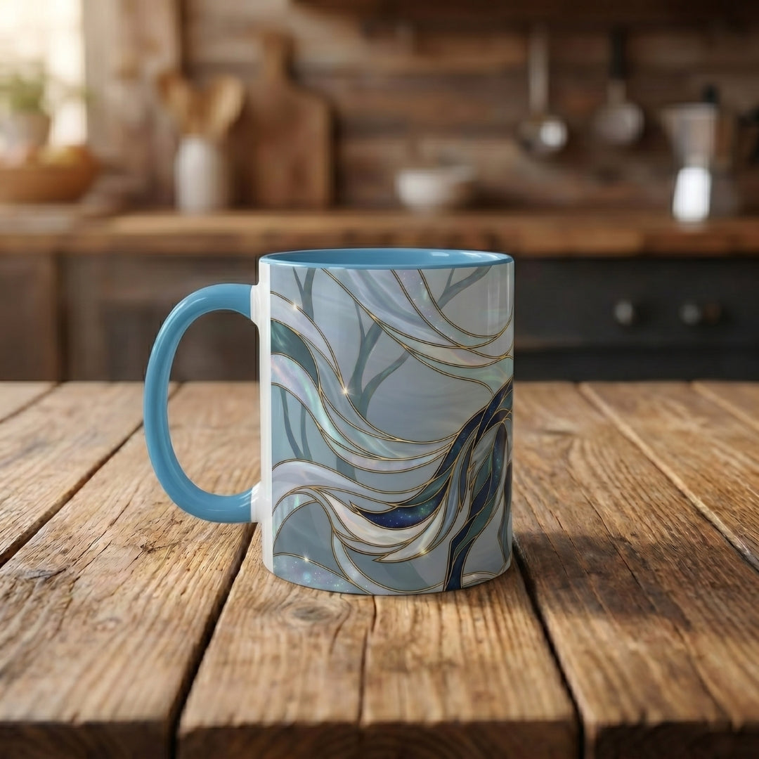 Mystical Blue Wolf Stained Glass Style Mug