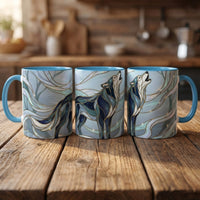 Mystical Blue Wolf Stained Glass Style Mug
