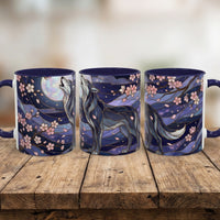 Night Sakura Wolf Stained Glass Style Wolf Coffee Mug