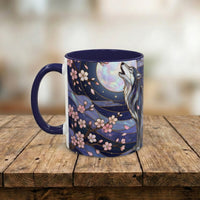 Night Sakura Wolf Stained Glass Style Wolf Coffee Mug