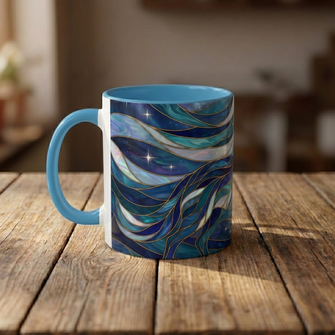 Celestial Blue Wolf Stained Glass Style Mug