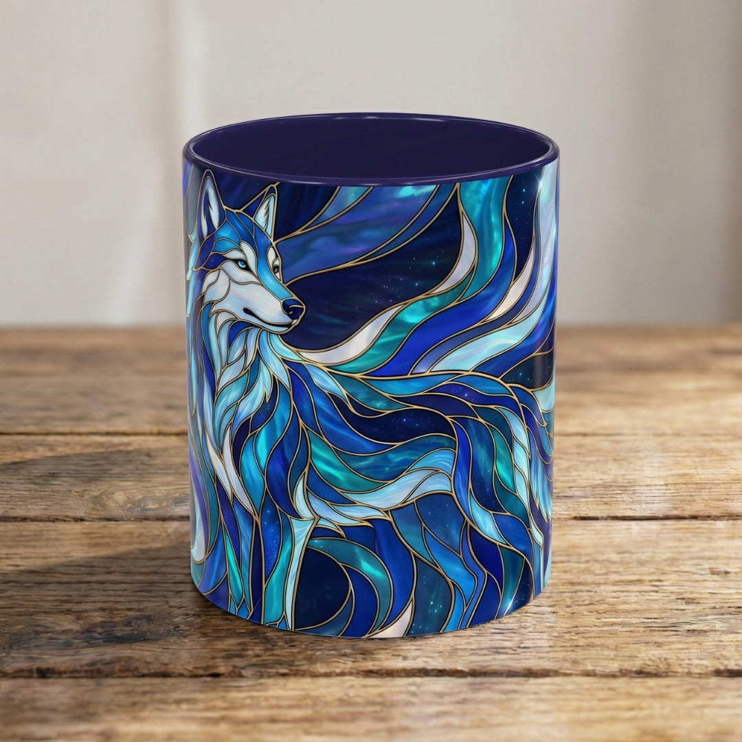 Cobalt Wolf Stained Glass Style Mug
