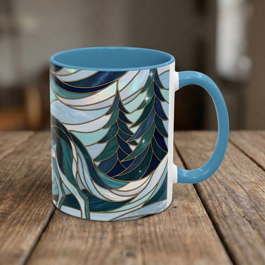 Pine Forest Wolf Stained Glass Style Mug