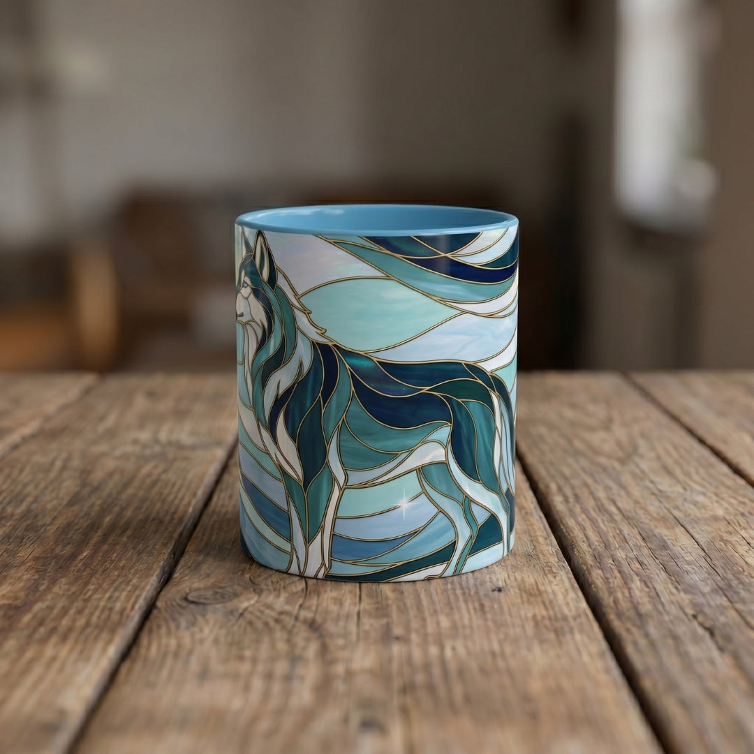 Pine Forest Wolf Stained Glass Style Mug