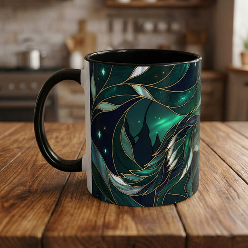 Teal Green Wolf Stained Glass Style Mug