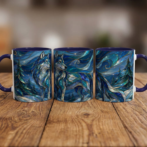 Blue Wolf Stained Glass Style Mug