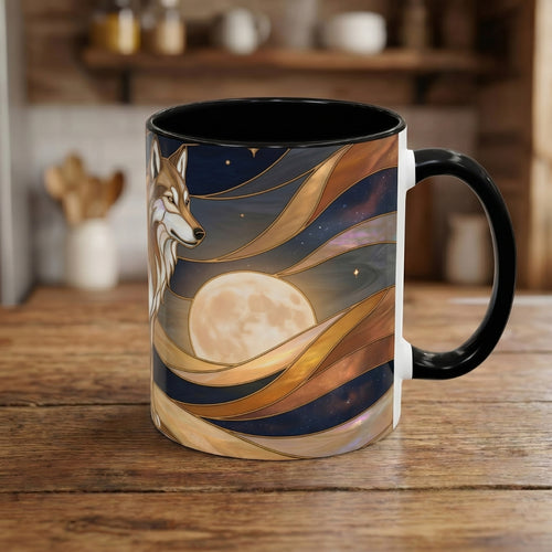 Nightscape Wolf Moon Stained Glass Style Mug