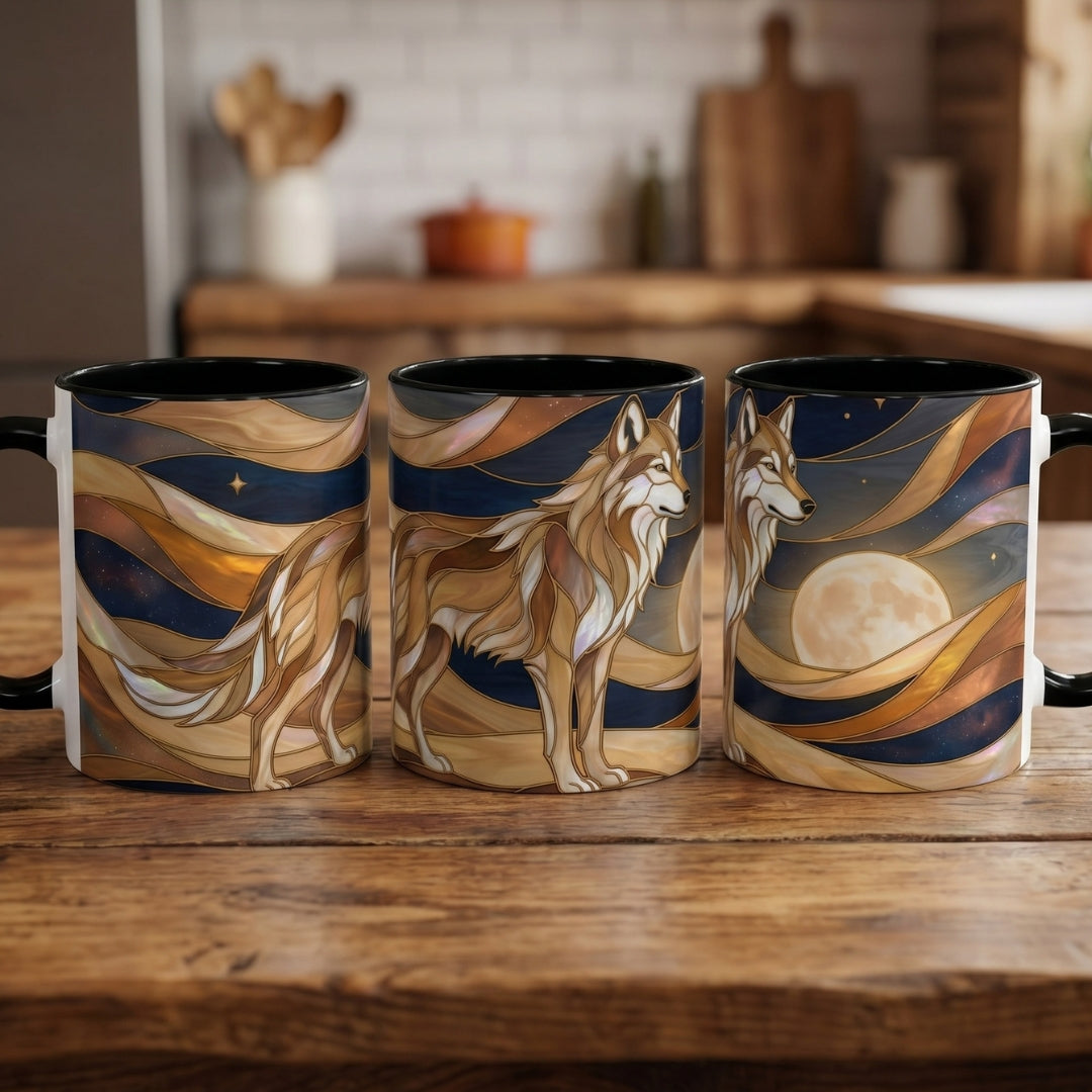 Nightscape Wolf Moon Stained Glass Style Mug