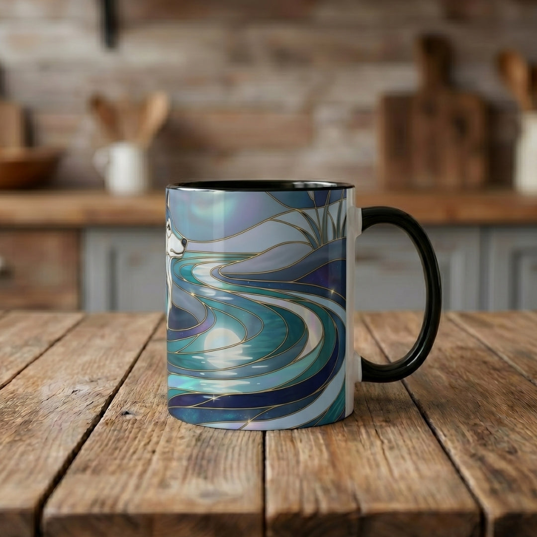 River Moon Wolf Stained Glass Style Mug