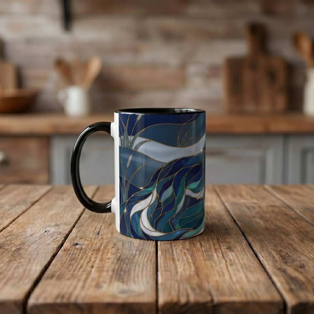 River Moon Wolf Stained Glass Style Mug