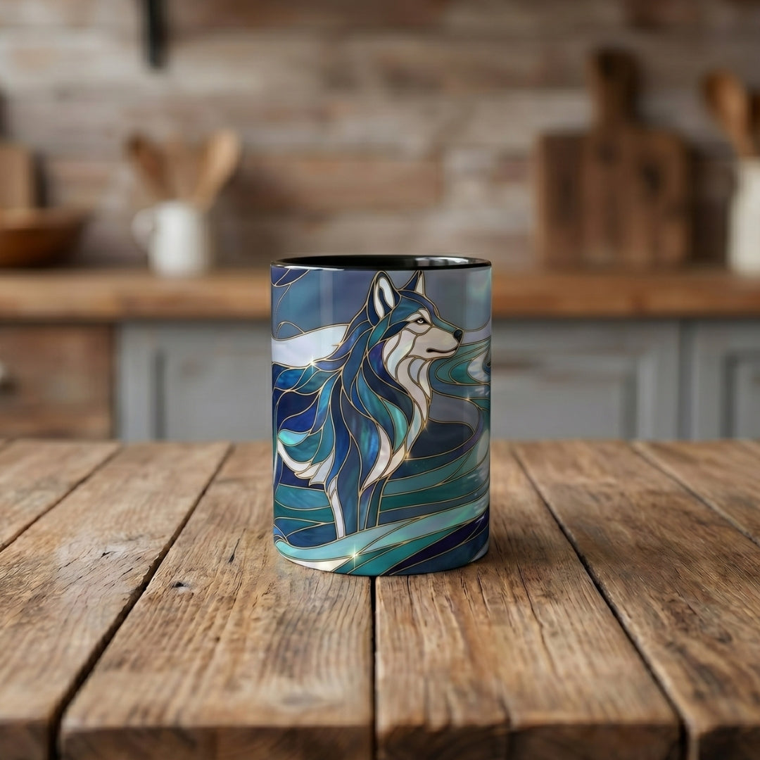 River Moon Wolf Stained Glass Style Mug