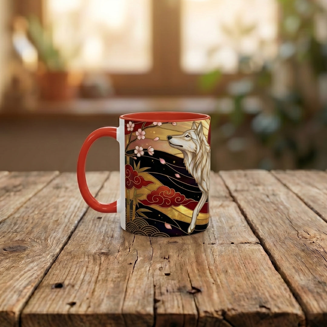 Sakura Wolf Stained Glass Style Mug