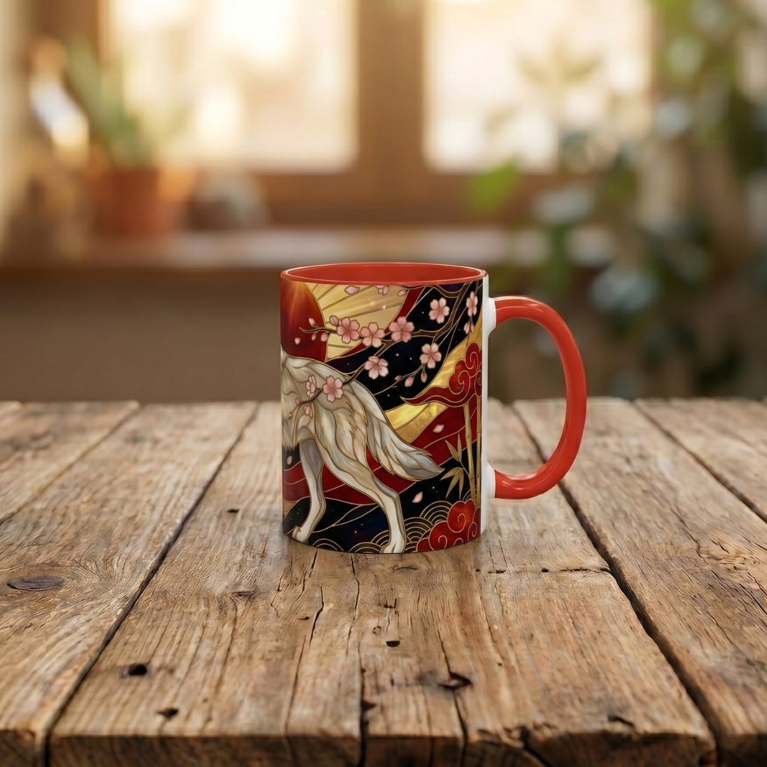 Sakura Wolf Stained Glass Style Mug