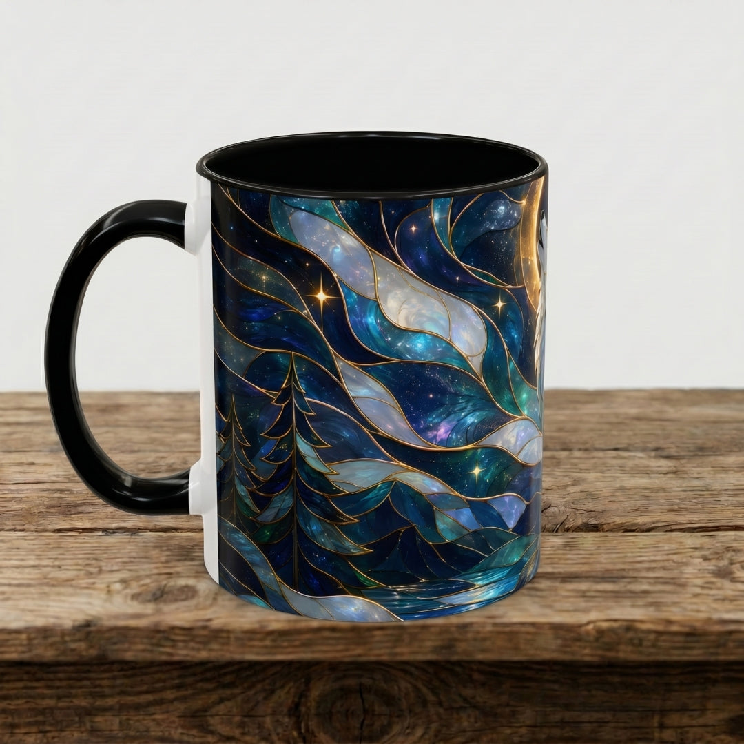 Moonlit Howl Wolf Stained Glass Style Mug