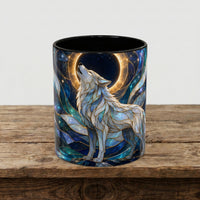 Moonlit Howl Wolf Stained Glass Style Mug