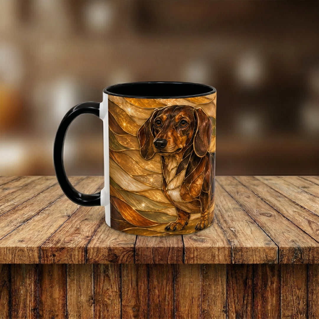 Golden Dachshund Stained Glass Style Mug