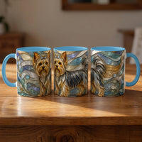 Blue Glow Yorkshire Terrier Stained Glass Style Mug
