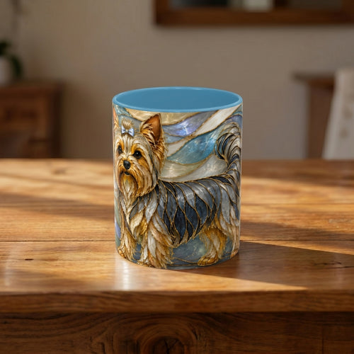 Blue Glow Yorkshire Terrier Stained Glass Style Mug