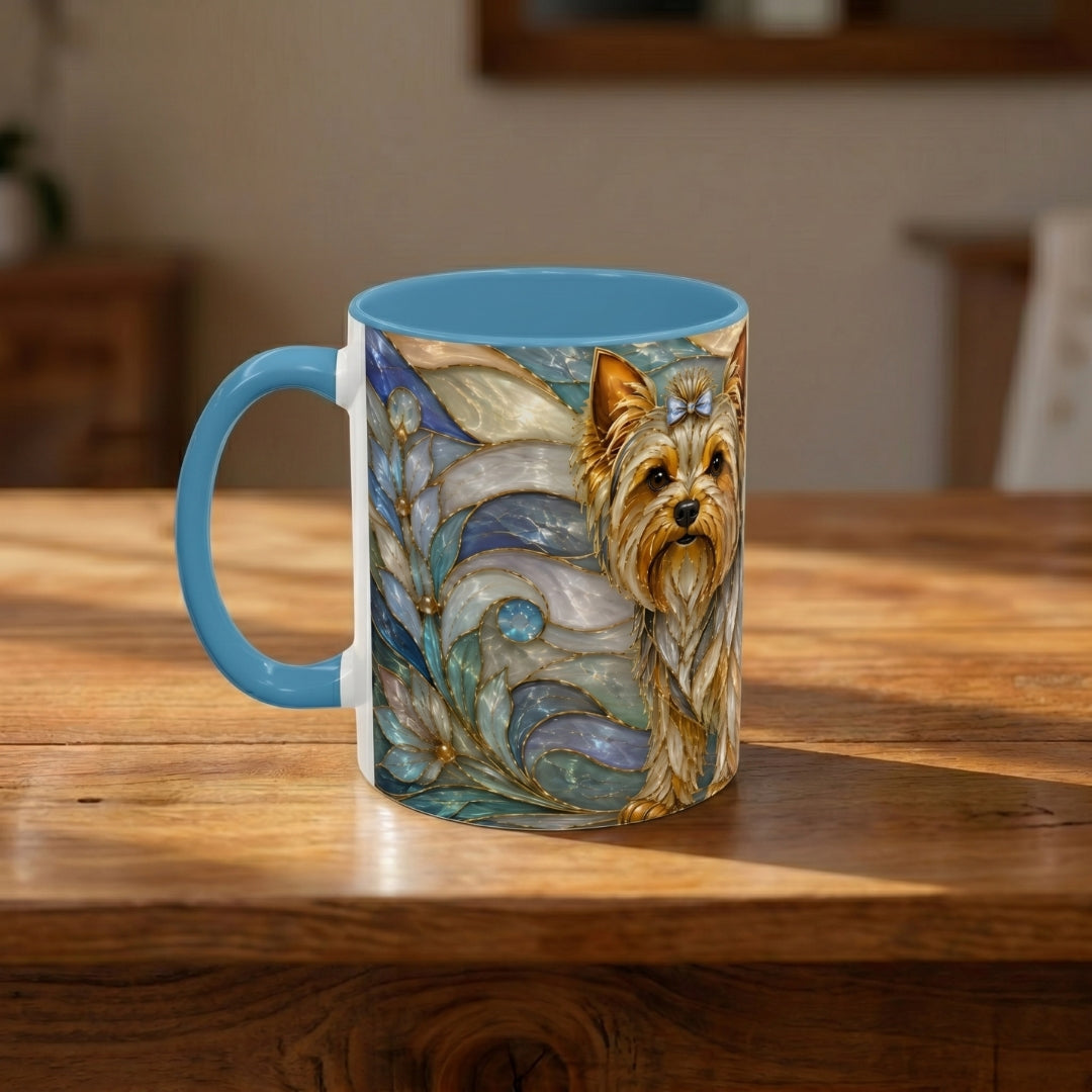 Blue Glow Yorkshire Terrier Stained Glass Style Mug