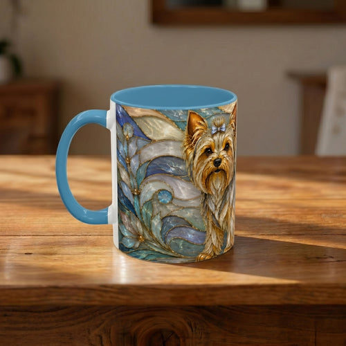 Blue Glow Yorkshire Terrier Stained Glass Style Mug
