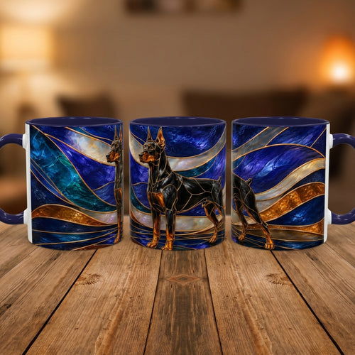 Blue Wave Doberman Pinscher Stained Glass Style Mug