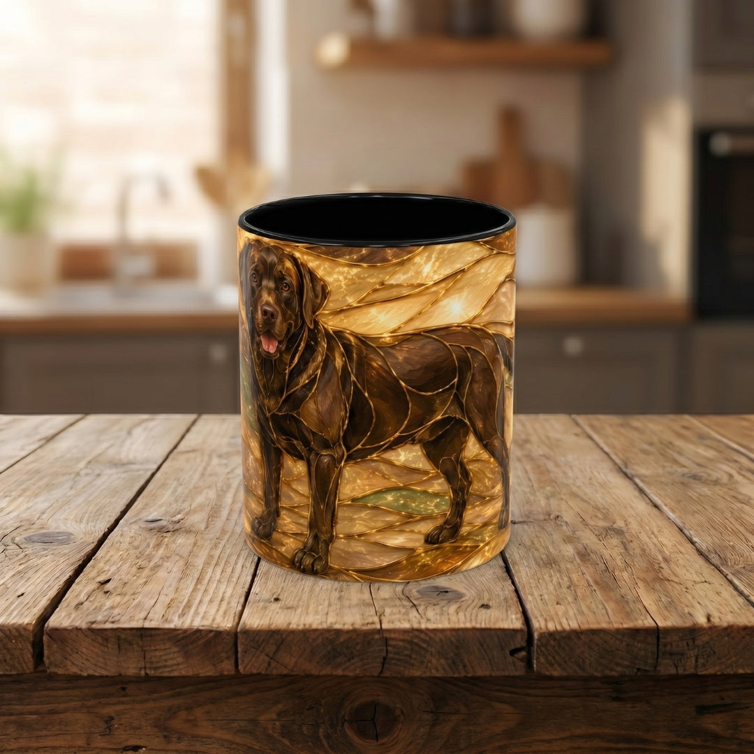 Honey Glow Chocolate Labrador Retriever Stained Glass Style Mug