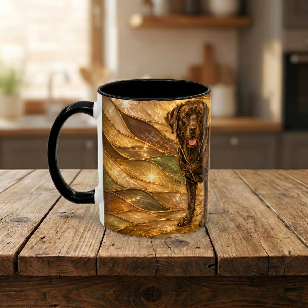 Honey Glow Chocolate Labrador Retriever Stained Glass Style Mug