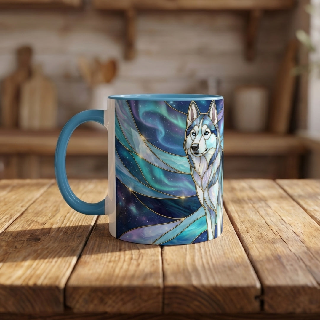 Aurora Husky Stained Glass Style Mug