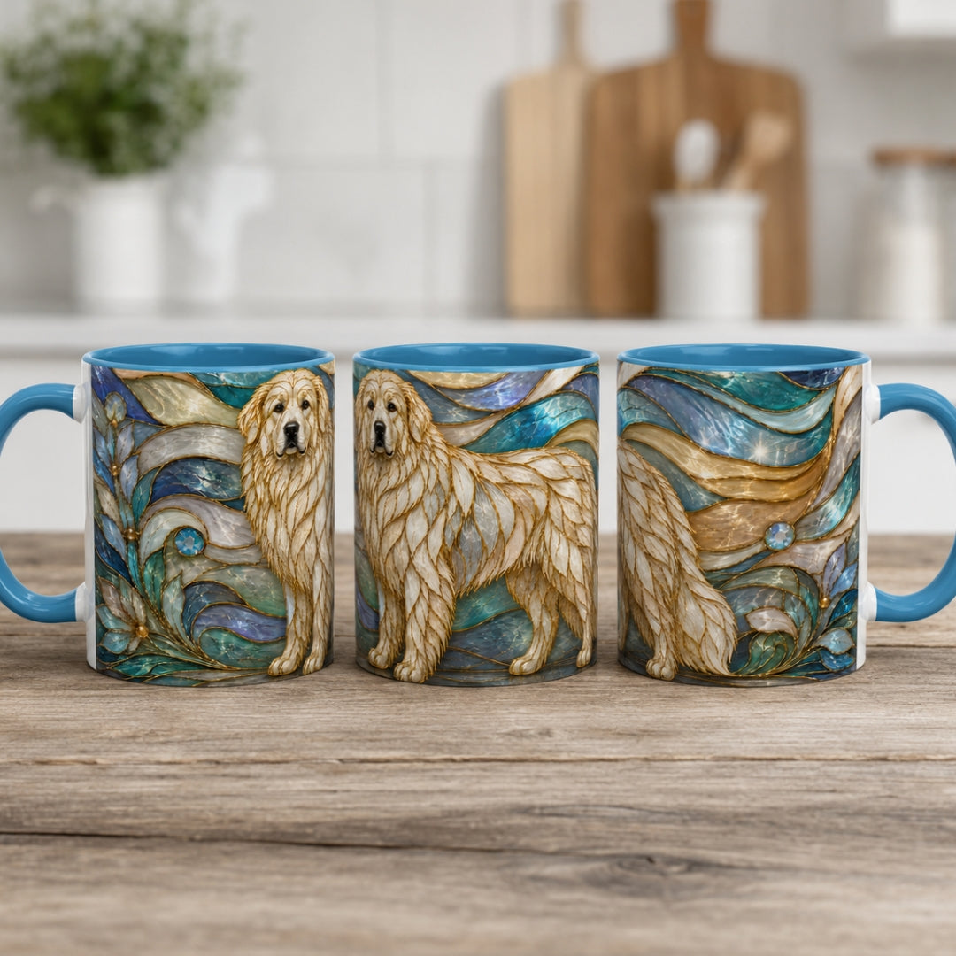 Blue Glow Great Pyrenees Stained Glass Style Mug