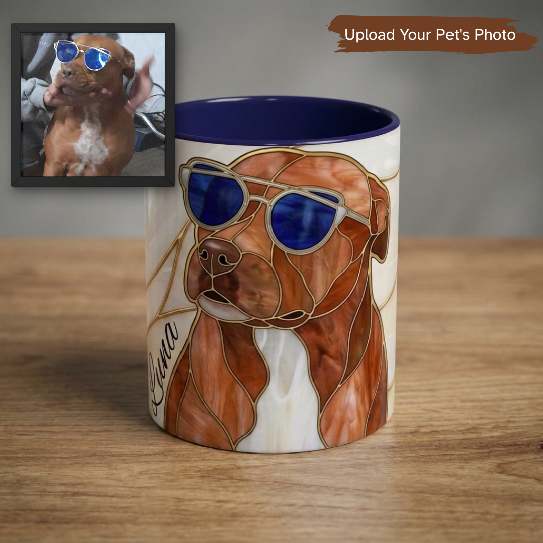 Custom Dog Portrait Stained Glass Style Mug