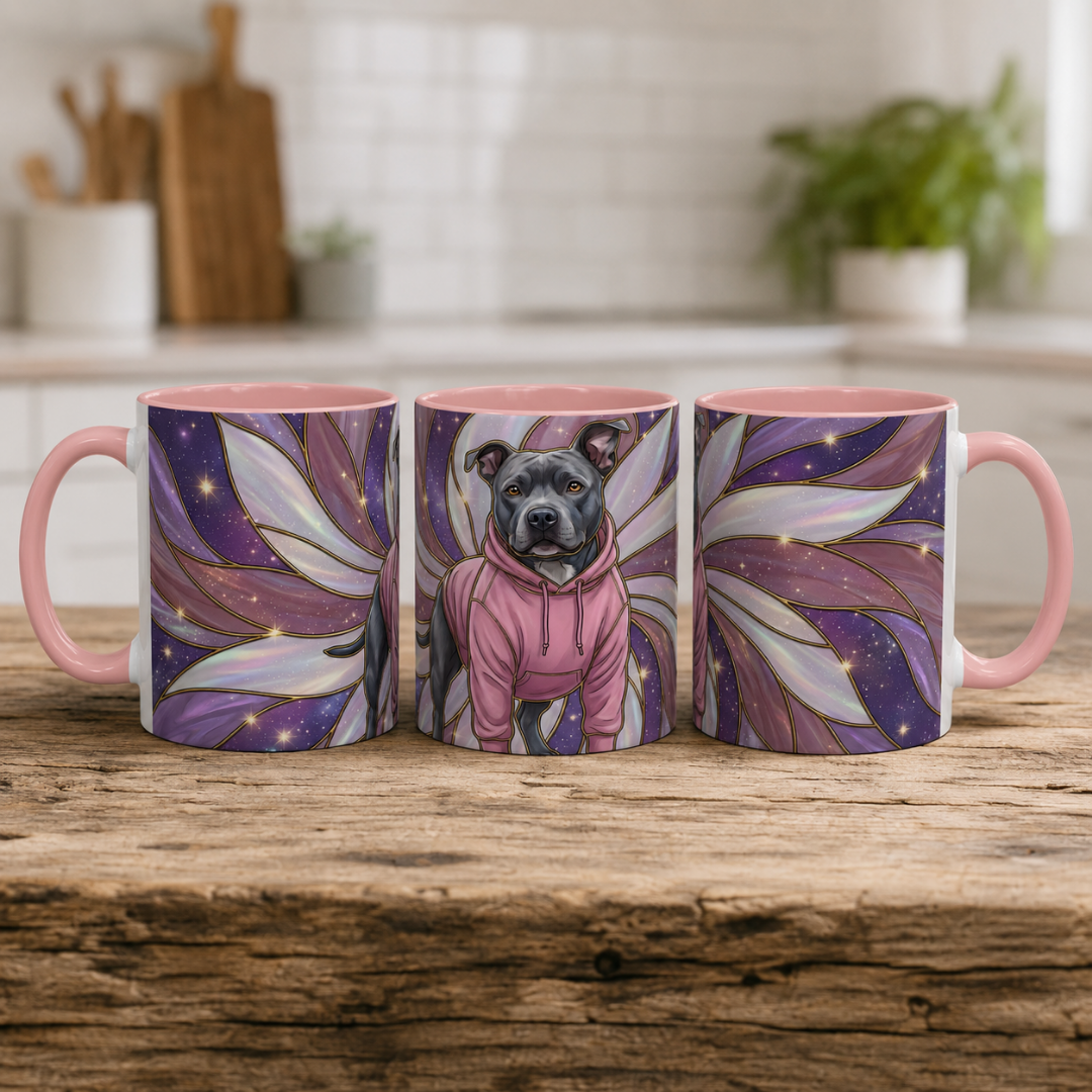 Rose Glow Staffordshire Bull Terrier Stained Glass Style Mug