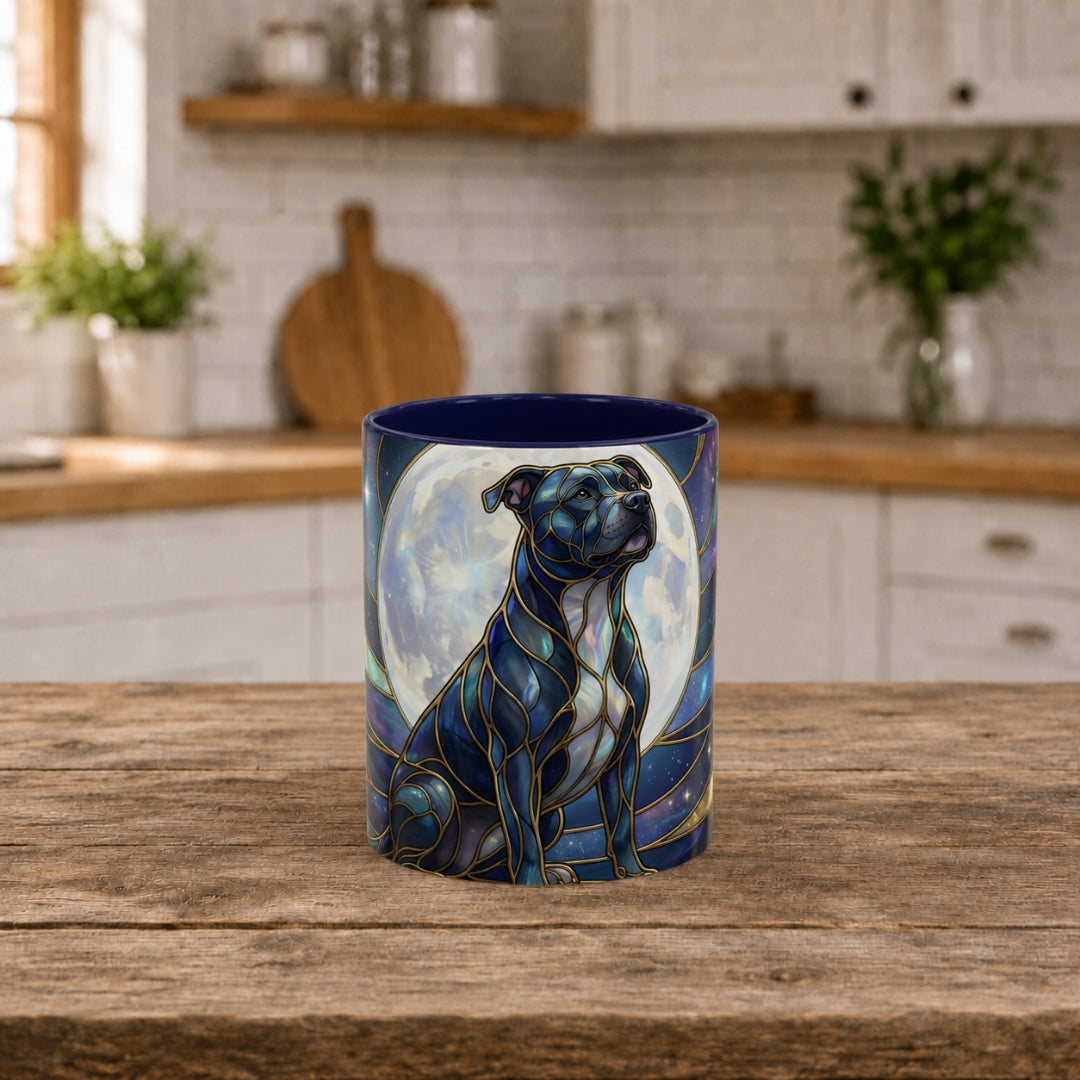 Moonlit Staffordshire Bull Terrier Stained Glass Style Mug