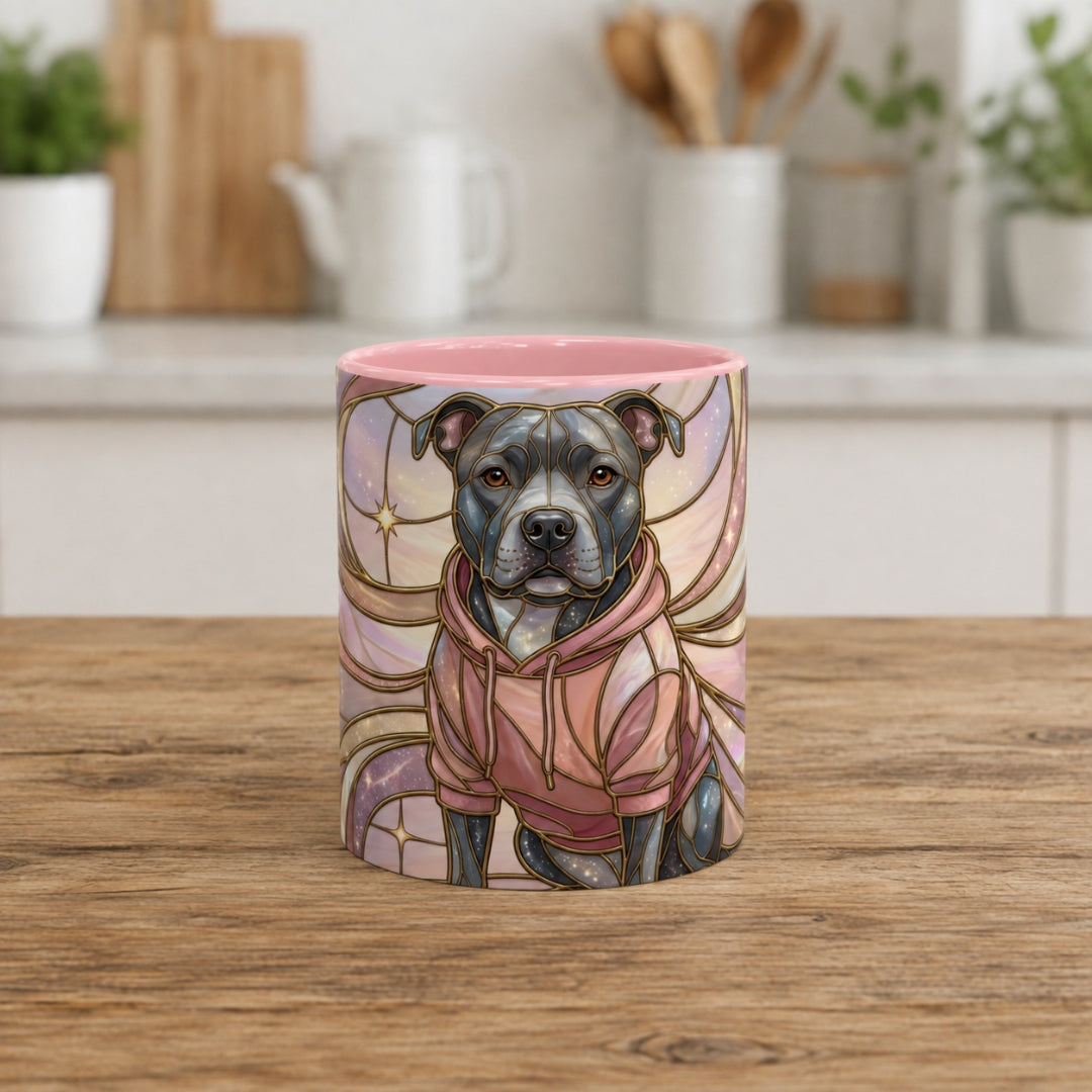 Pink Starlight Staffy Stained Glass Style Mug