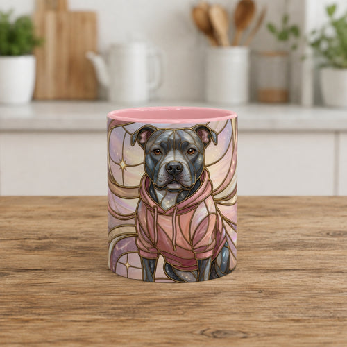 Pink Starlight Staffy Stained Glass Style Mug