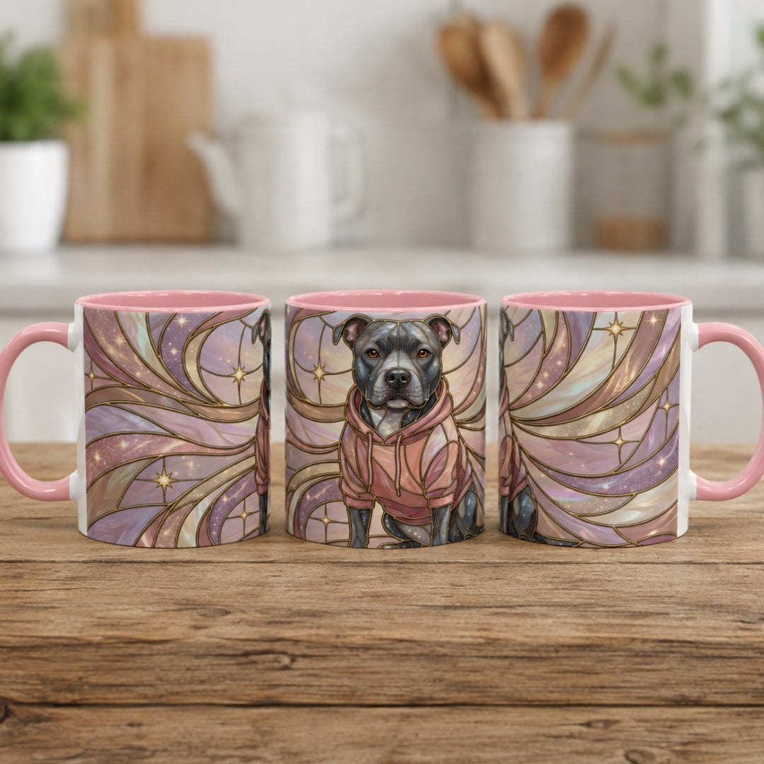 Pink Starlight Staffy Stained Glass Style Mug