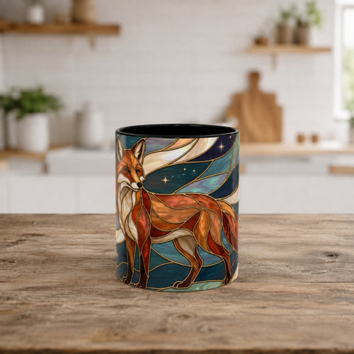 Teal Night Fox Stained Glass Style Mug