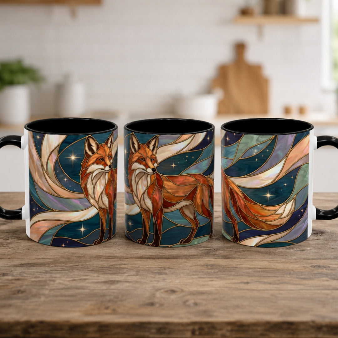 Teal Night Fox Stained Glass Style Mug
