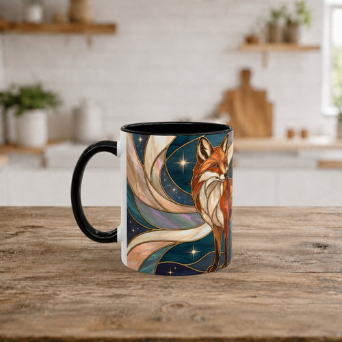 Teal Night Fox Stained Glass Style Mug