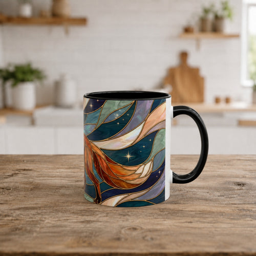 Teal Night Fox Stained Glass Style Mug
